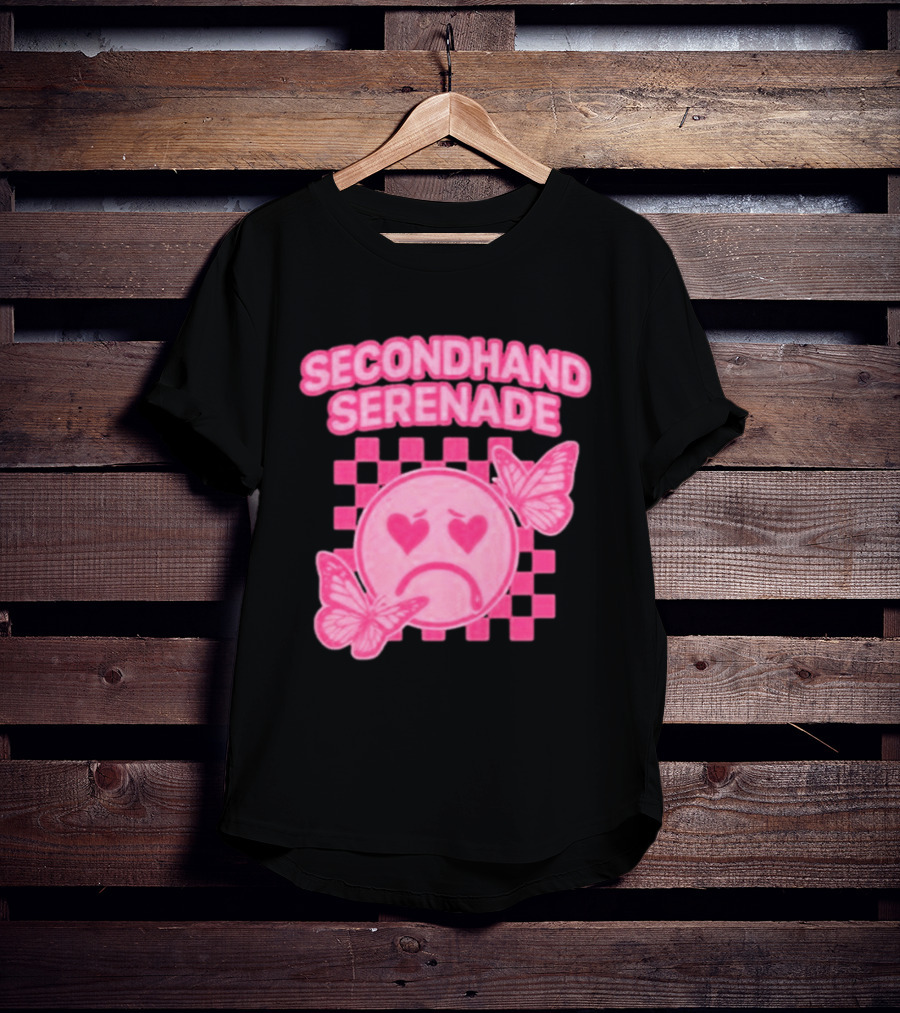 Secondhand Serenade Sad Emo Pink Heartbroken Face With Butterflies T-Shirt