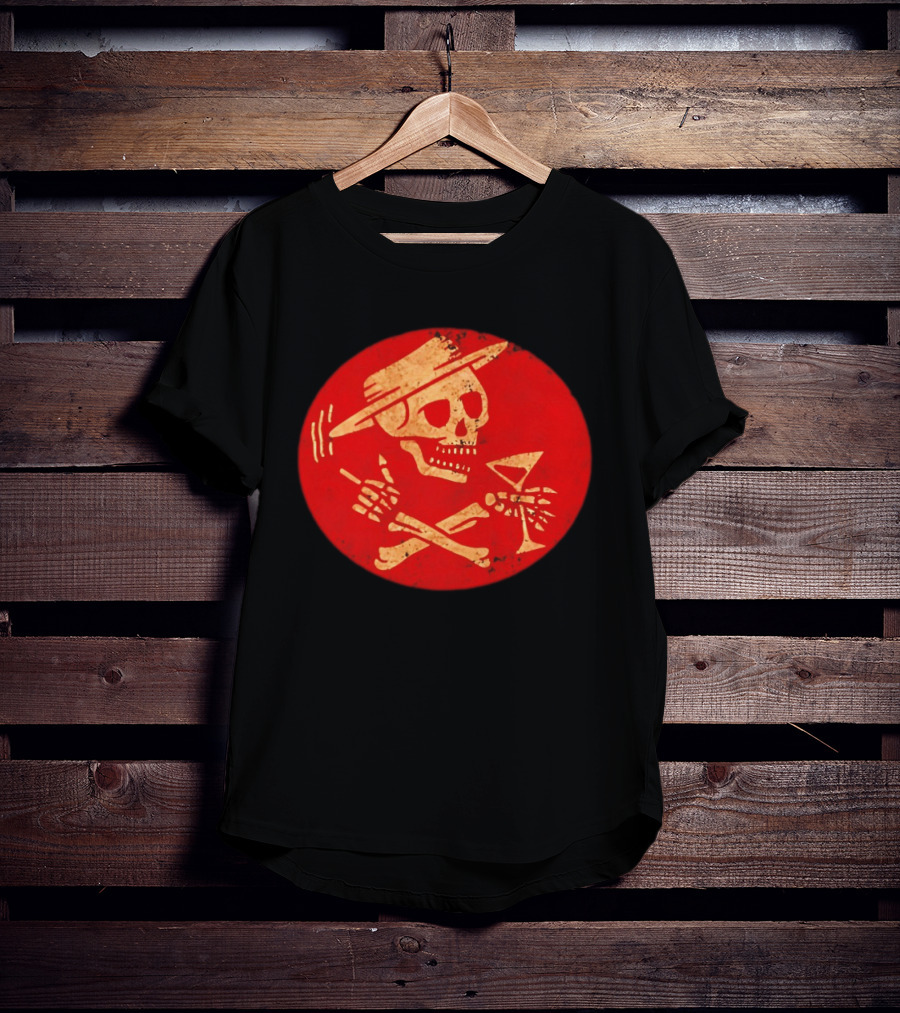 Social Distortion Skeleton Icon With Martini And Fedora In Red Circle T-Shirt