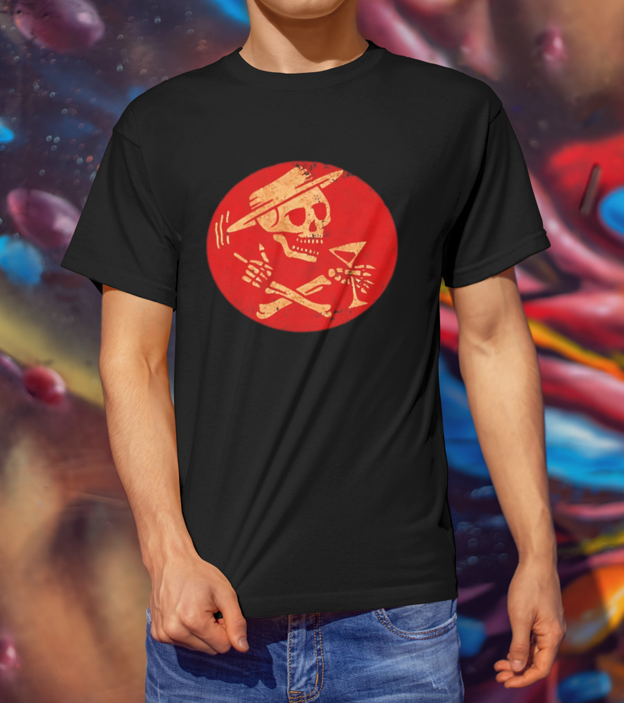 Social Distortion Skeleton Icon With Martini And Fedora In Red Circle T-Shirt