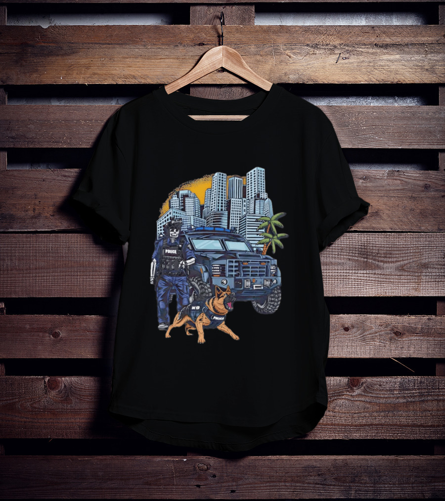 SWAT City Police K9 Unit Urban Patrol Scene T-Shirt