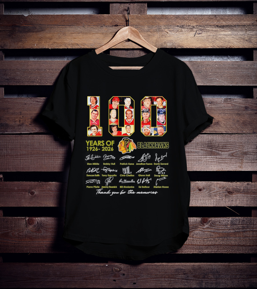 Chicago Blackhawks 100 Years 1926 2026 Thank You For The Memories Signatures T-Shirt