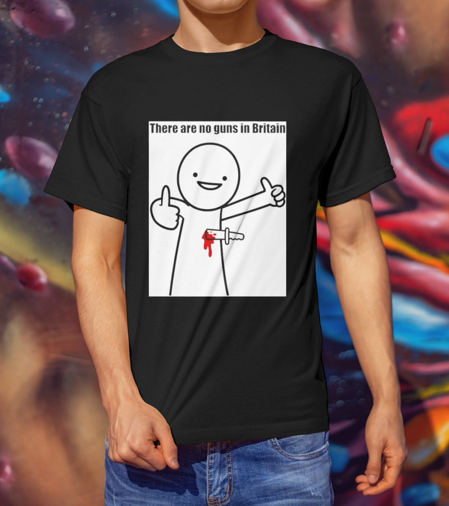 There Are No Guns In Britain Cartoon Knife Joke T-Shirt