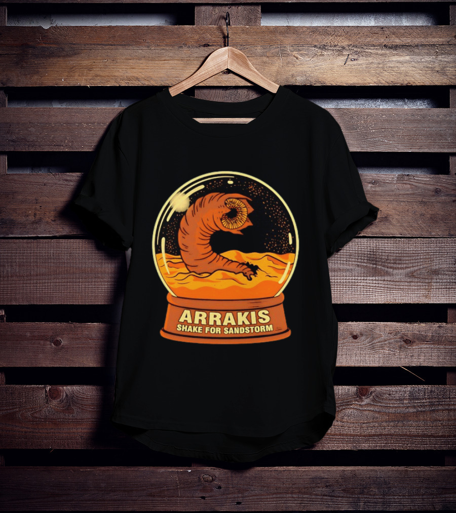 Arrakis Shake For Sandstorm Snow Globe Iconic Sandworm And Desert Scene T-Shirt