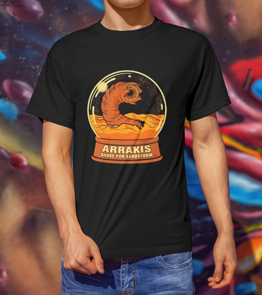 Arrakis Shake For Sandstorm Snow Globe Iconic Sandworm And Desert Scene T-Shirt