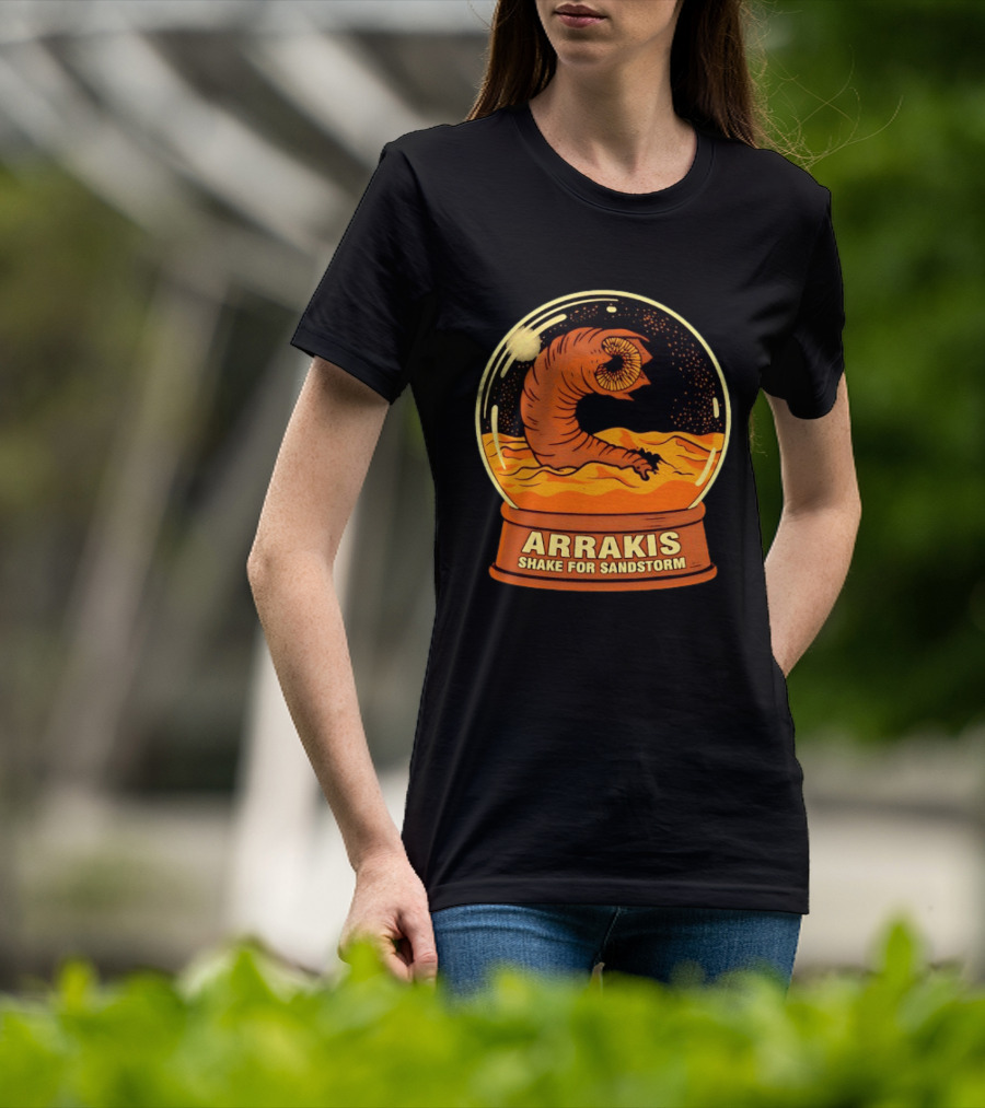 Arrakis Shake For Sandstorm Snow Globe Iconic Sandworm And Desert Scene T-Shirt