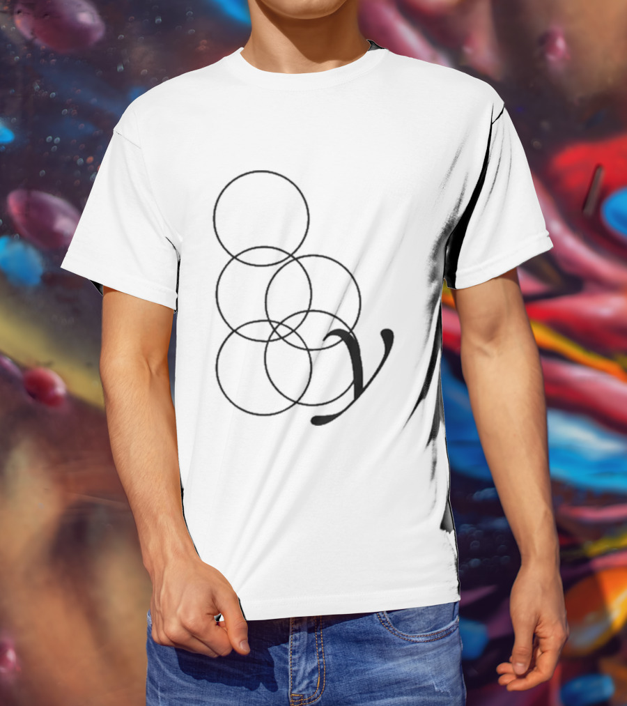 By Storm White Interlocking Rings Symbol With Stylized V T-Shirt