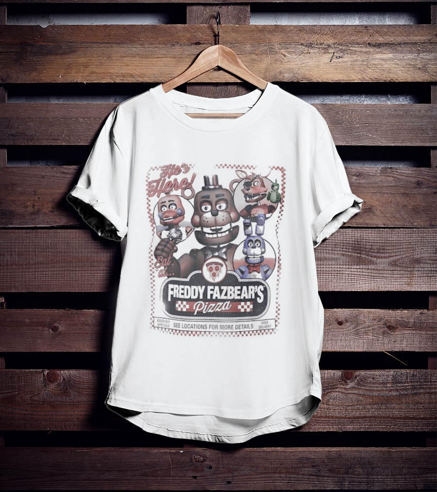 Five Nights At Freddy's He's Here Freddy Fazbear's Pizza Party T-Shirt