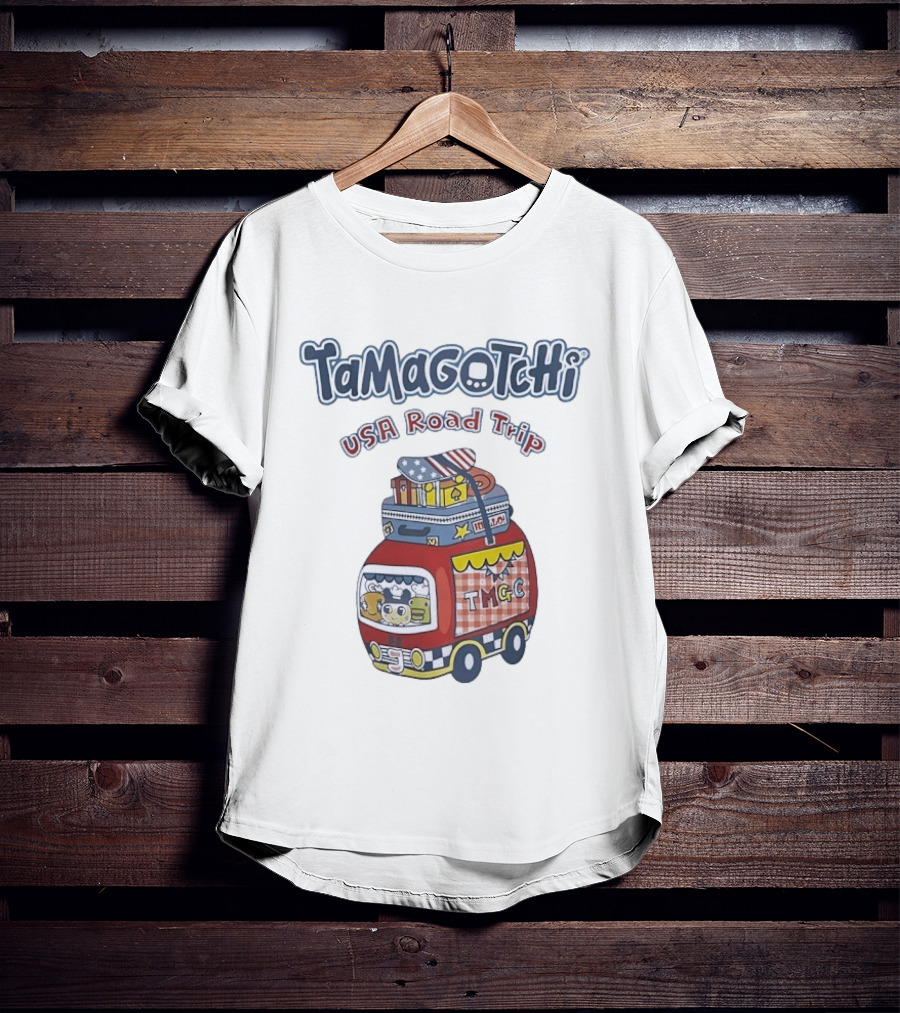 Tamagotchi USA Road Trip TMGC Adventure Van With Luggage And Flag T-Shirt