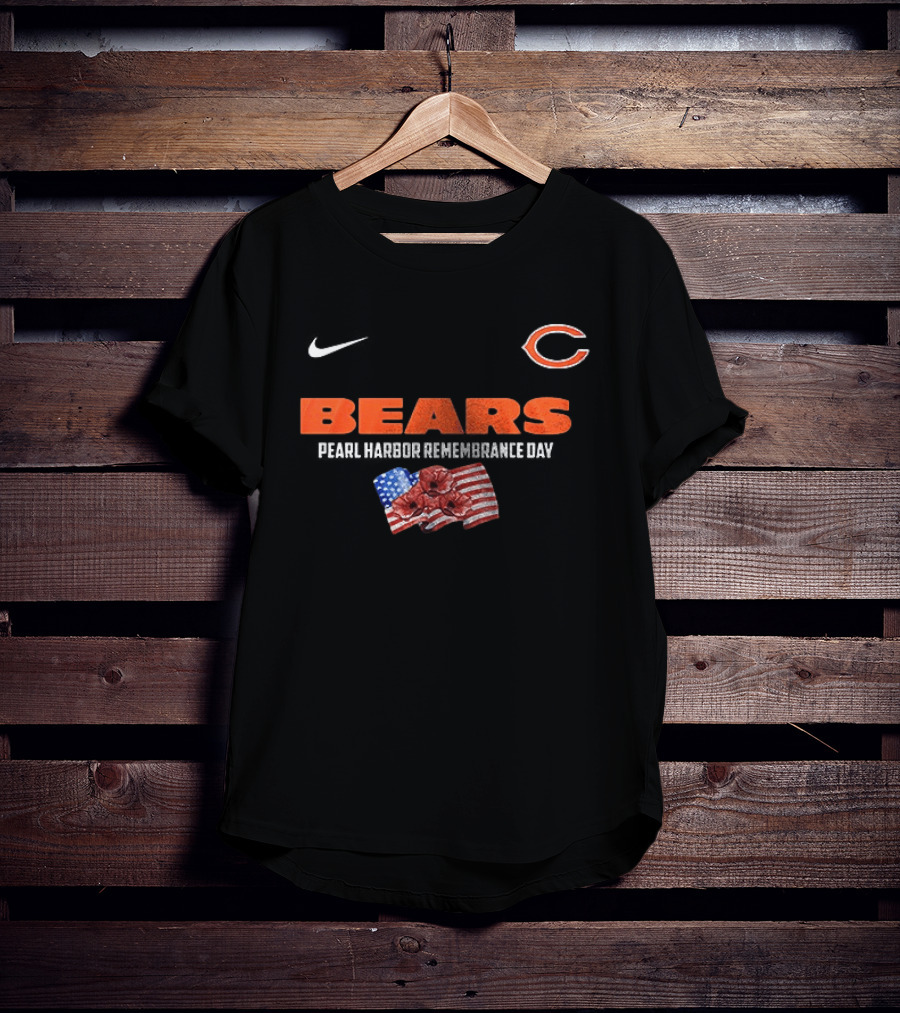 Nike Chicago Bears We Remember Pearl Harbor American Flag Poppies T-Shirt