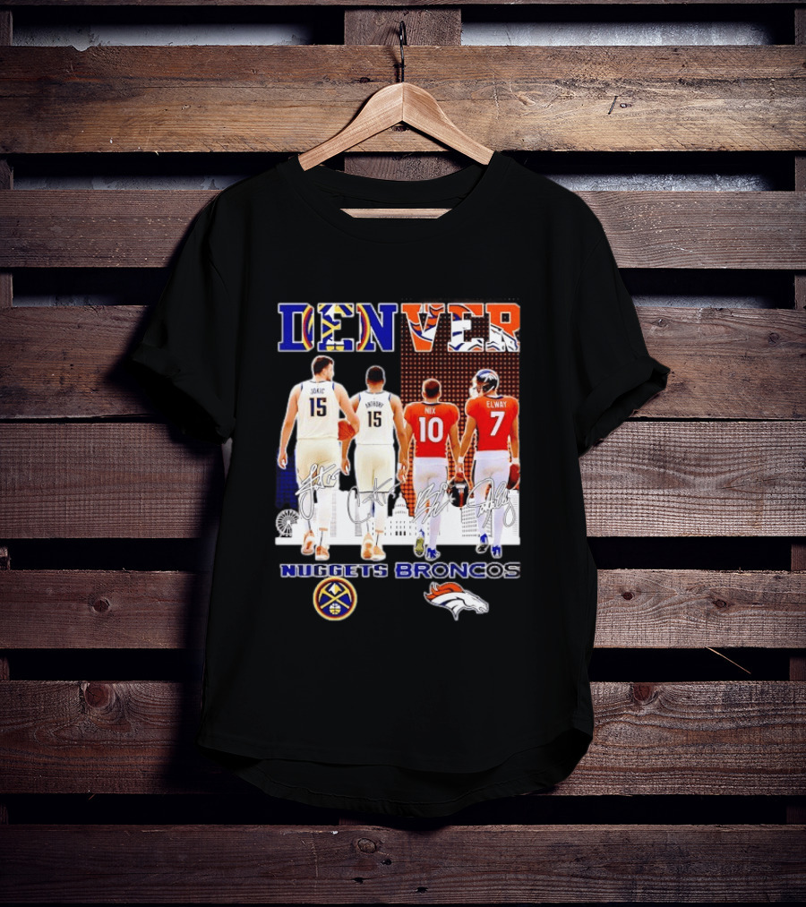 Denver Nuggets Broncos Jokic Anthony Nix Elway City Skyline Basketball Football T-Shirt