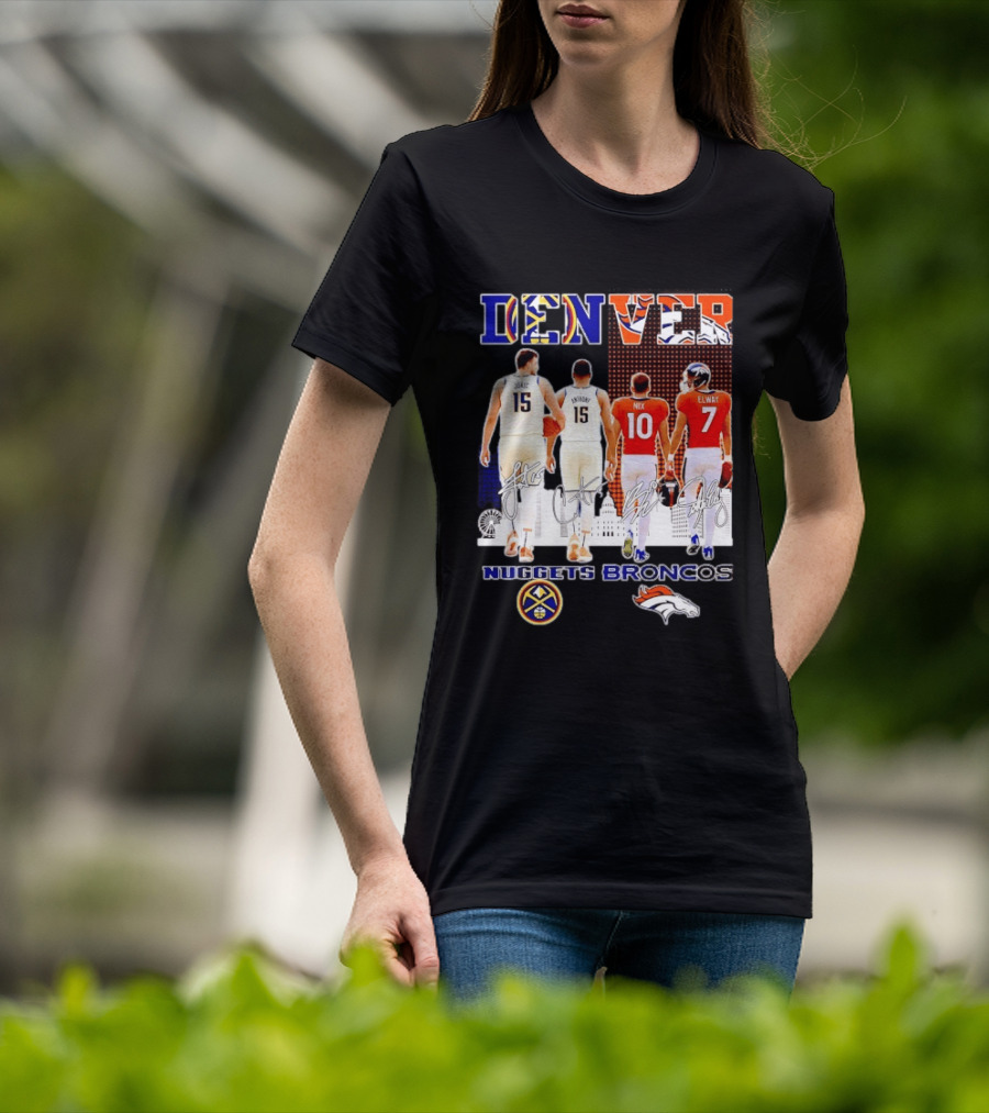 Denver Nuggets Broncos Jokic Anthony Nix Elway City Skyline Basketball Football T-Shirt