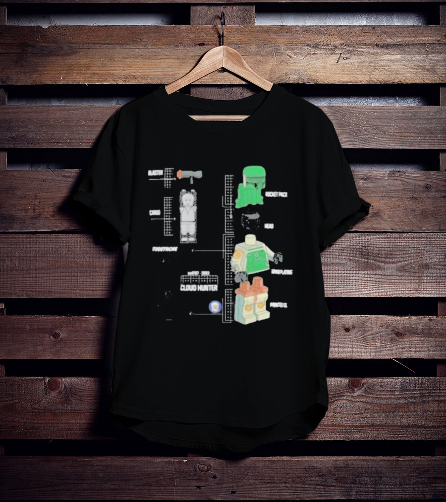 Studstache Cloud Hunter Blueprint With Block Figures And Sci Fi T-Shirt