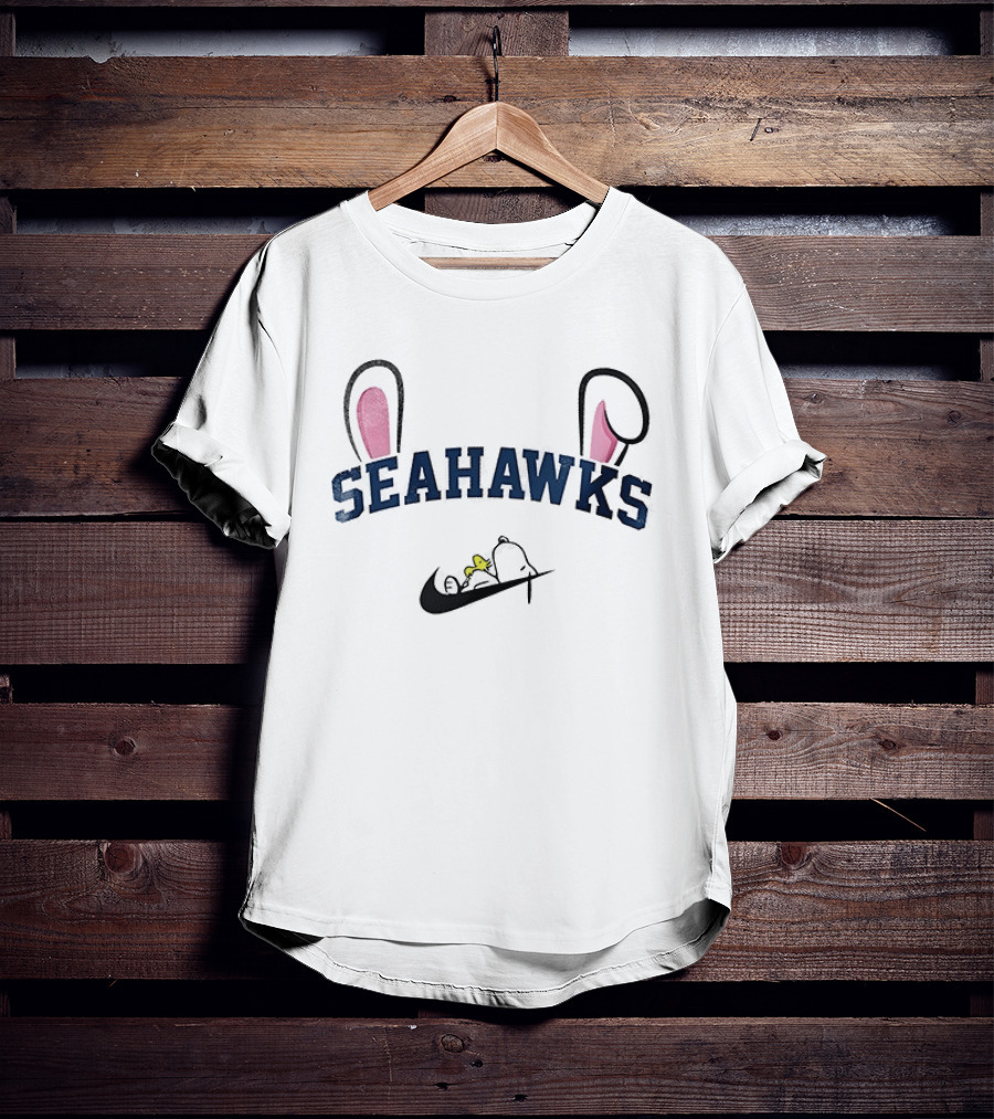 Seattle Seahawks Snoopy Easter Bunny Ears Nike Swoosh Woodstock T-Shirt