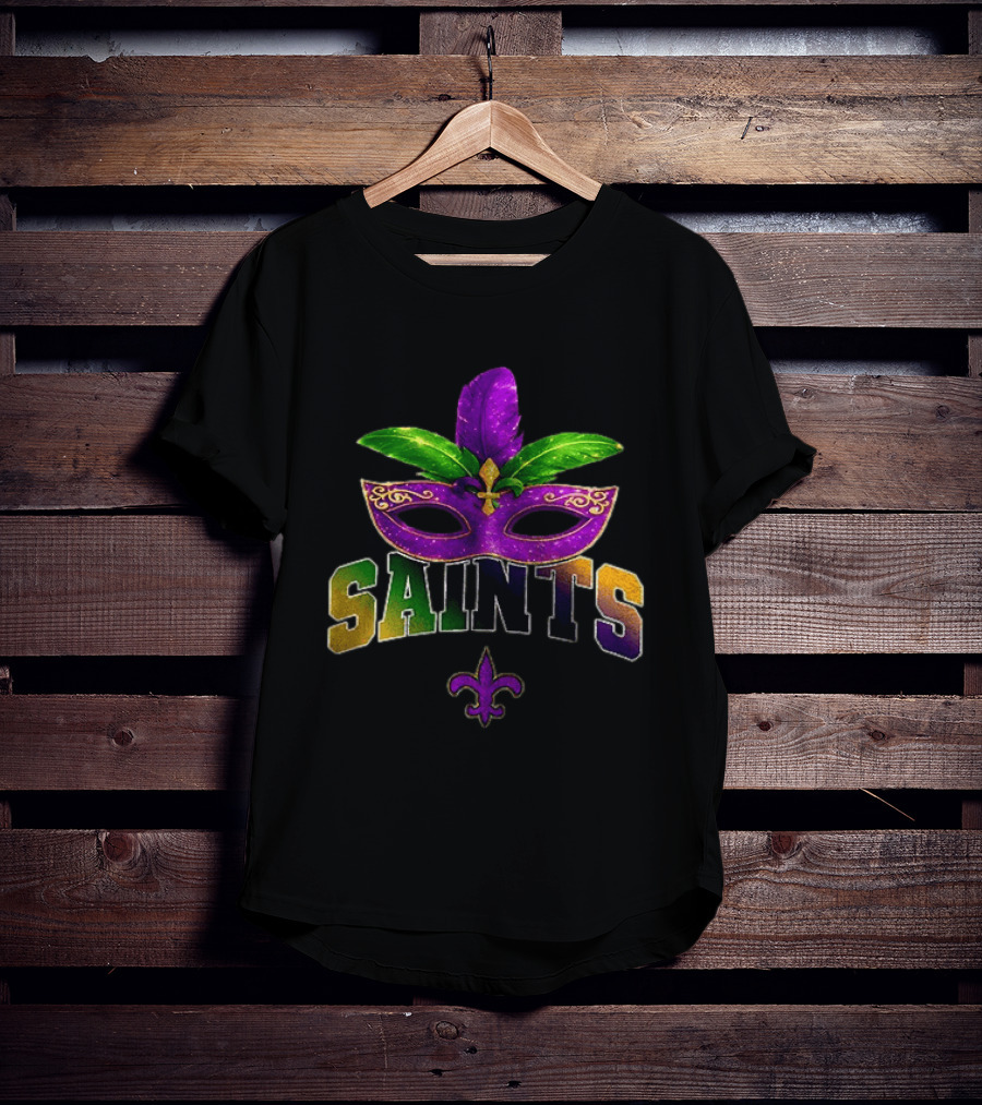 New Orleans Saints Mardi Gras Mask Fleur De Lis T-Shirt