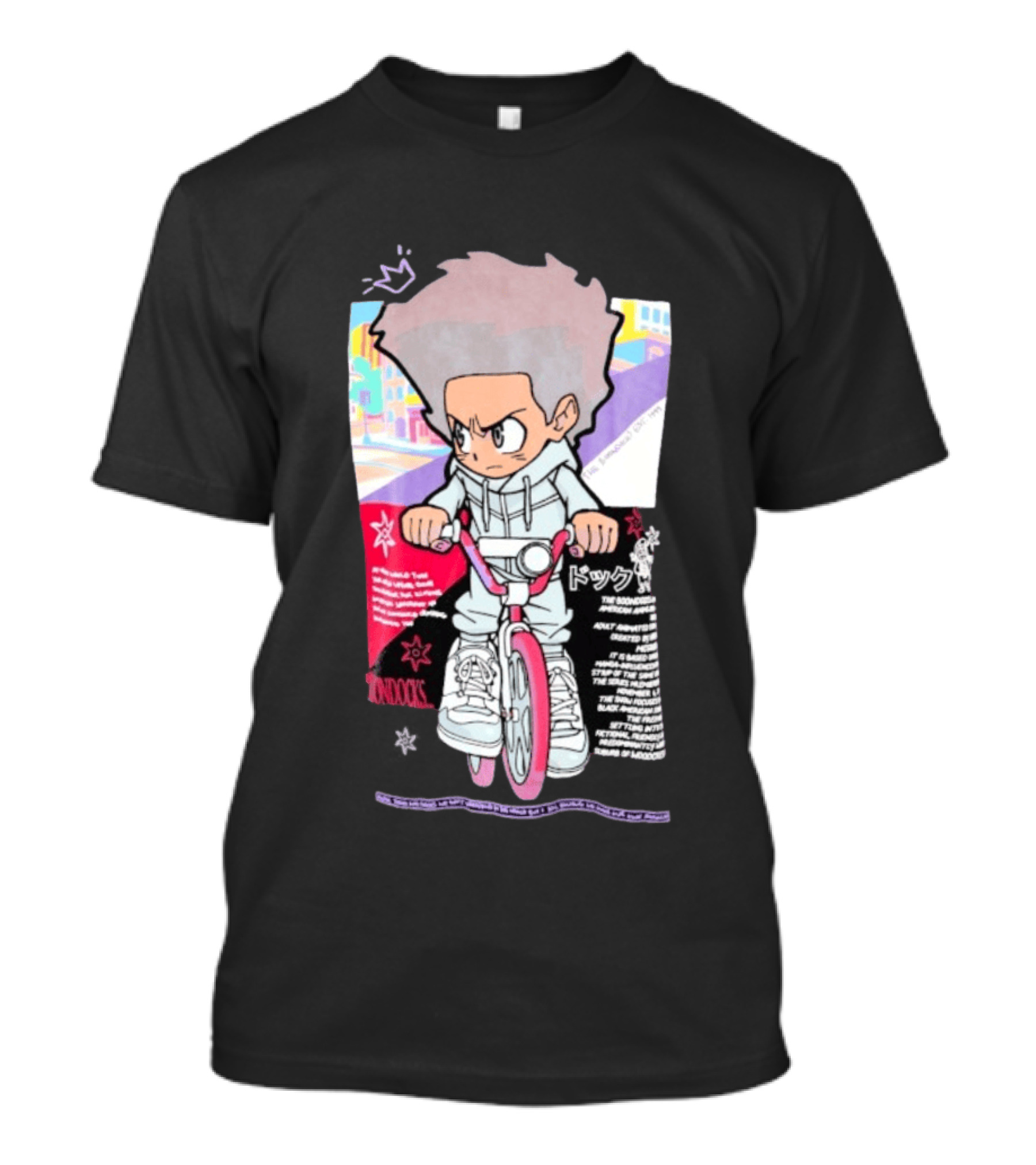 The Boondocks Freeman Cycle Anime Mashup Kid Biking Edgy T-Shirt