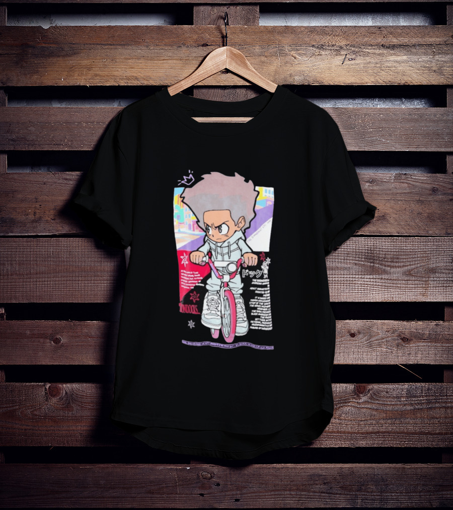 The Boondocks Freeman Cycle Anime Mashup Kid Biking Edgy T-Shirt