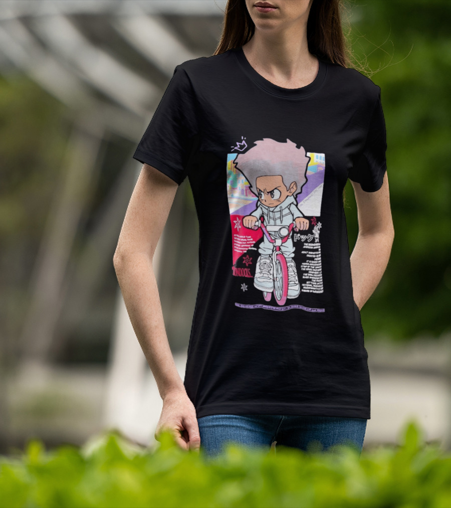 The Boondocks Freeman Cycle Anime Mashup Kid Biking Edgy T-Shirt