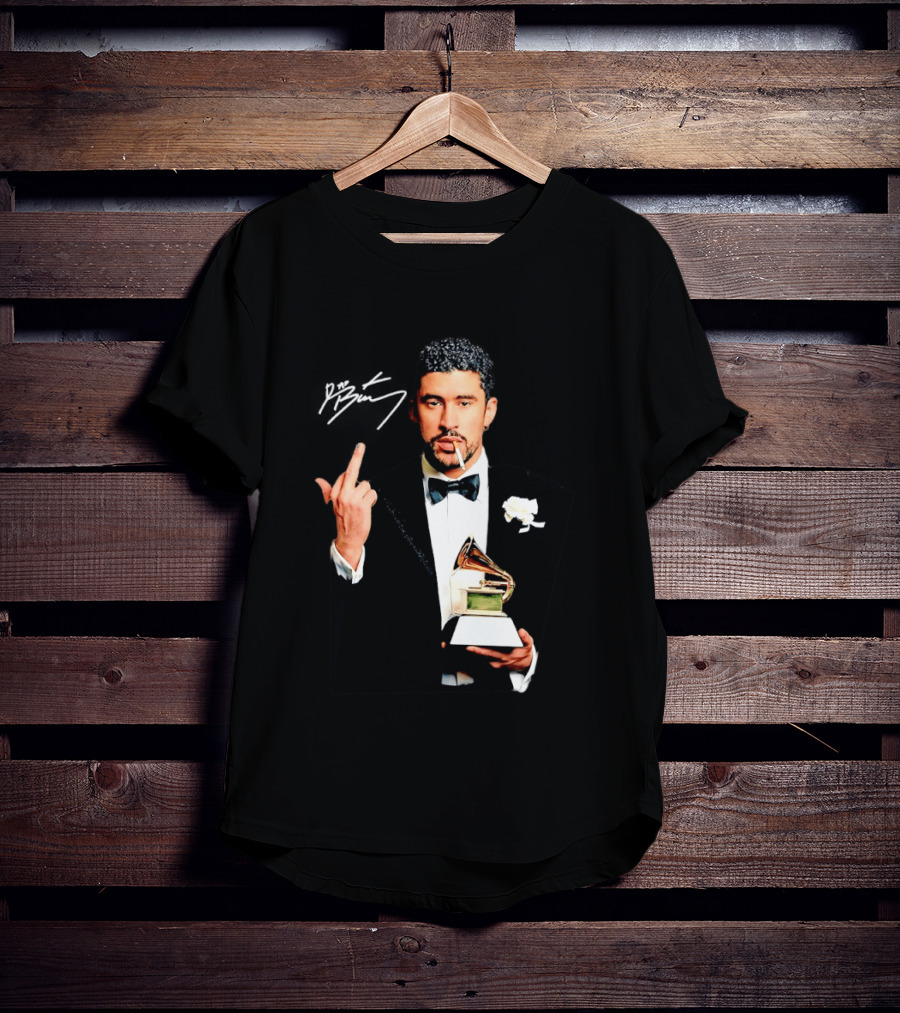 Bad Bunny Smoking Middle Finger Holding Grammy 2026 T-Shirt