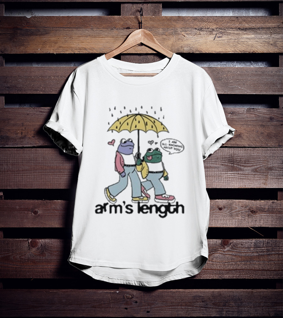Arm's Length Frog And Toad Walking Under Umbrella With Love Hearts T-Shirt