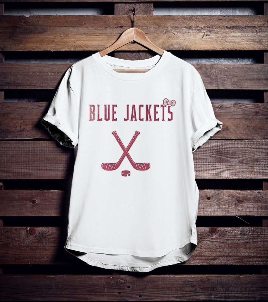 Columbus Blue Jackets Hello Kitty Collaboration With Hockey Sticks And Bow T-Shirt