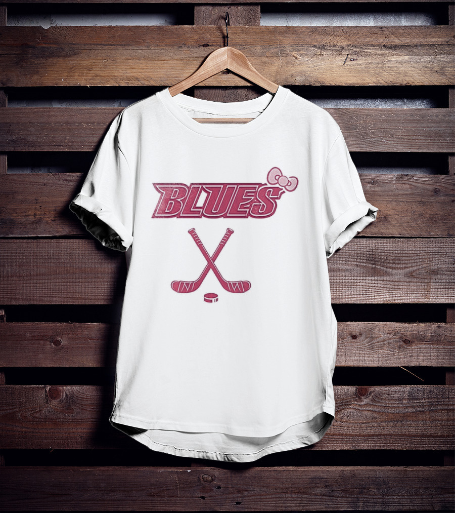 St Louis Blues X Hello Kitty Hockey Crossed Sticks Collaboration T-Shirt