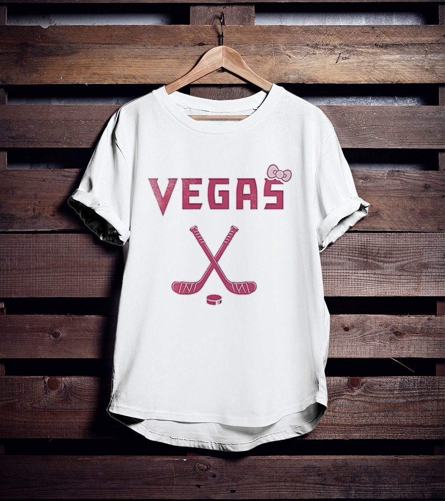 Vegas Golden Knights Hello Kitty Collaboration Hockey Stick Bow T-Shirt