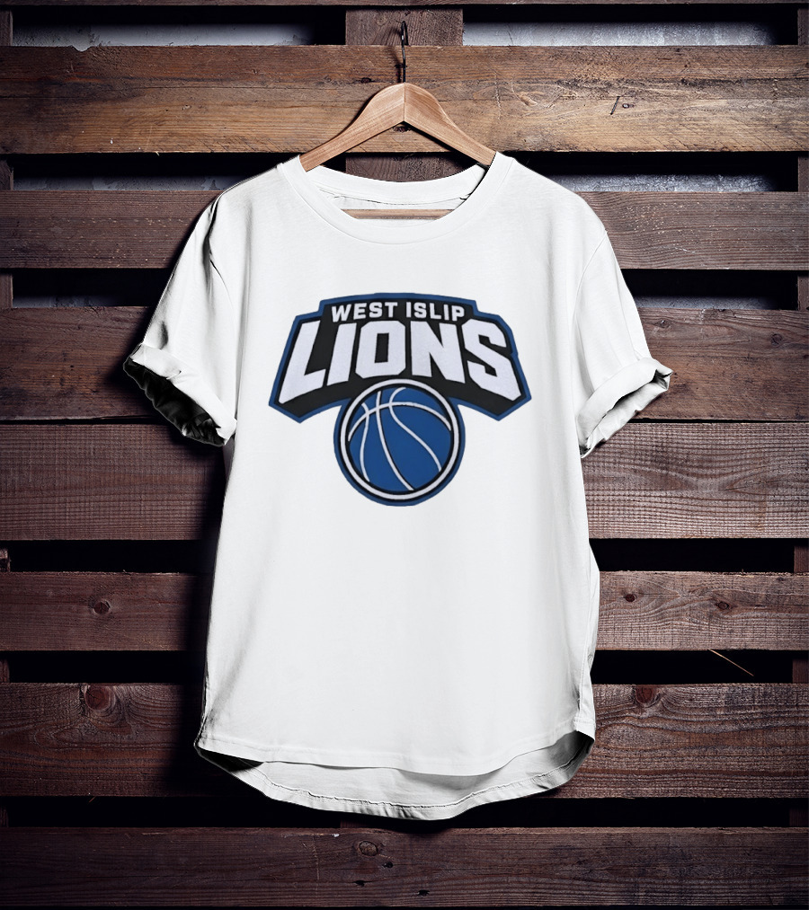 West Islip Lions Basketball Team Blue And White T-Shirt