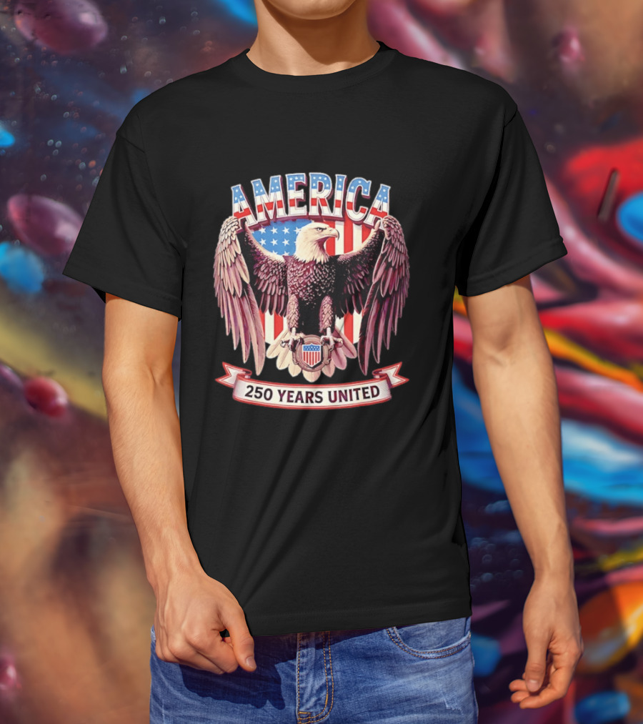 America Bald Eagle 250 Years United Patriotic Flag T-Shirt