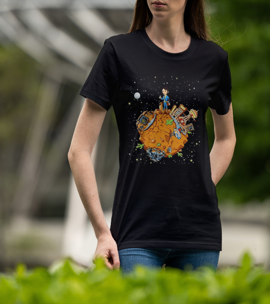 Vault Boy Vault Tec Corporation Welcome Las Vegas Planet Scene T-Shirt
