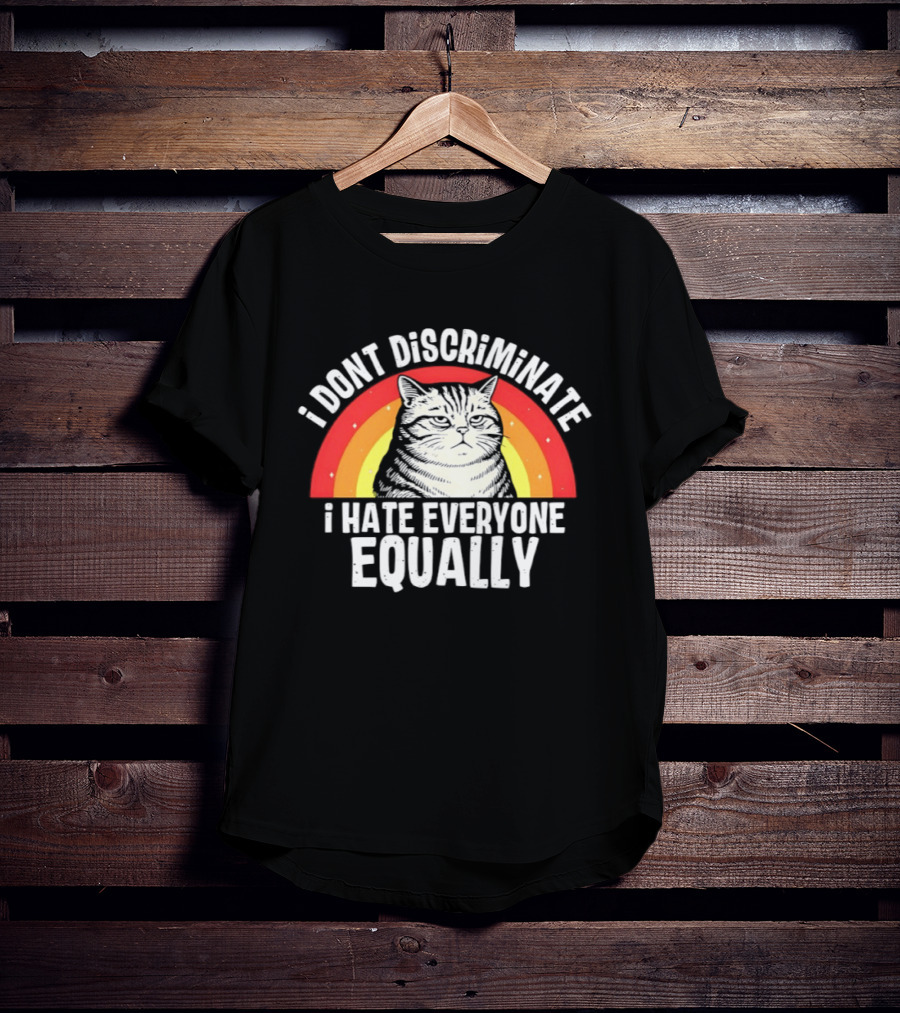 I Dont Discriminate I Hate Everyone Equally Grumpy Cat Rainbow T-Shirt
