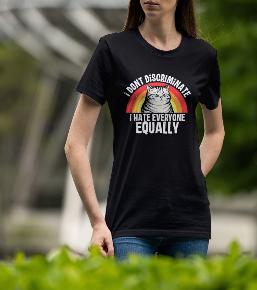 I Dont Discriminate I Hate Everyone Equally Grumpy Cat Rainbow T-Shirt