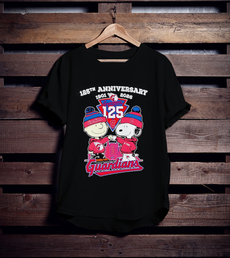 Charlie Brown Snoopy 125th Anniversary Cleveland Guardians Go Tribe T-Shirt