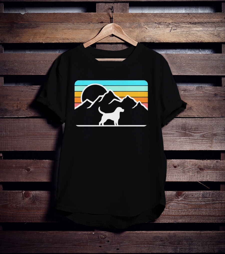 Dog With Mountain Retro Sunset T-Shirt