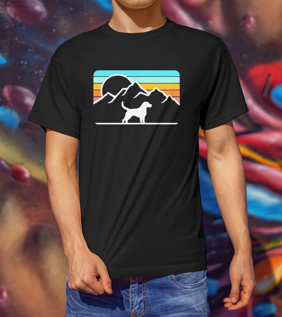 Dog With Mountain Retro Sunset T-Shirt