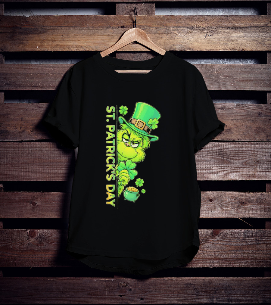 St. Patrick's Day Grinch With Leprechaun Hat And Gold Pot T-Shirt