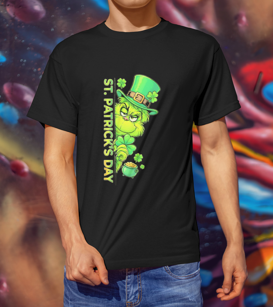 St. Patrick's Day Grinch With Leprechaun Hat And Gold Pot T-Shirt