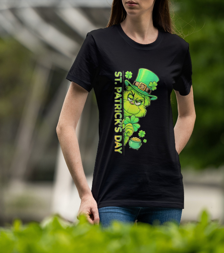 St. Patrick's Day Grinch With Leprechaun Hat And Gold Pot T-Shirt