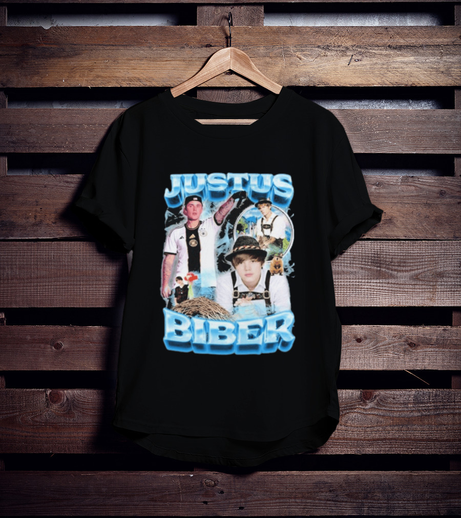 Justus Biber Justin Bieber Bavarian Inspired Collage Football Lederhosen T-Shirt