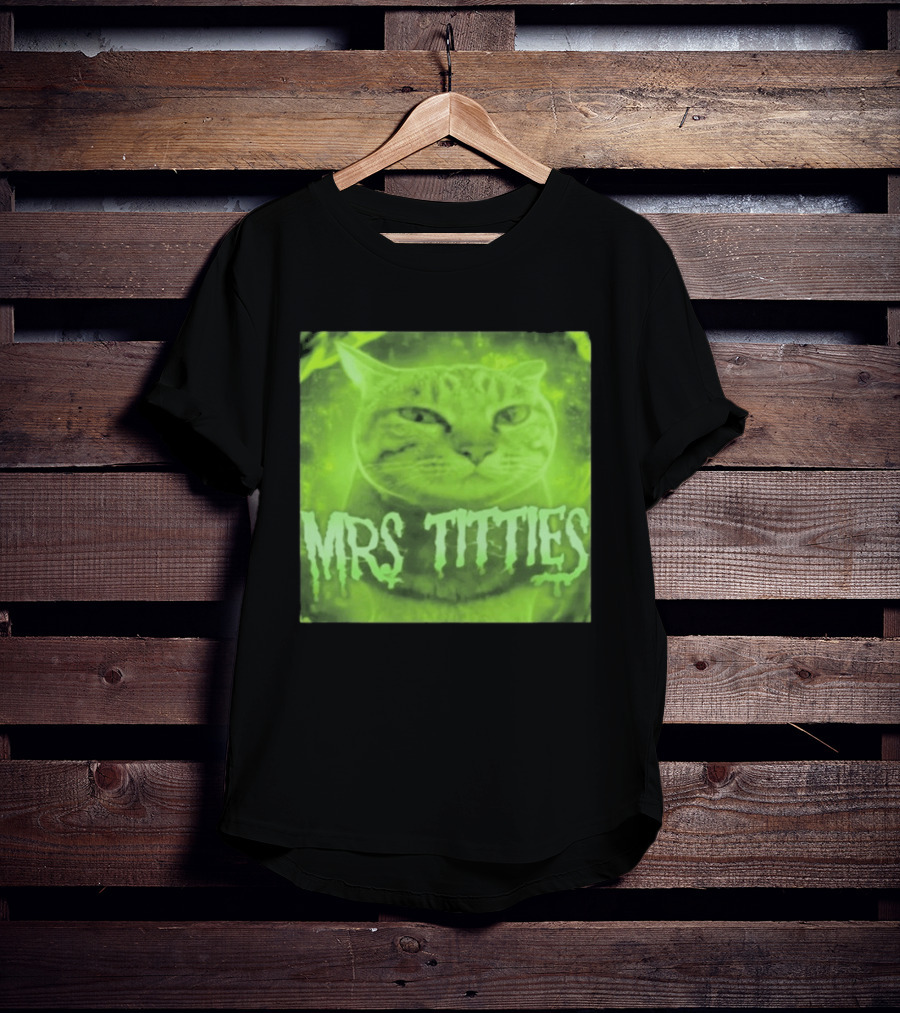 Mrs Titties Cat Glowing Neon Green Feline T-Shirt