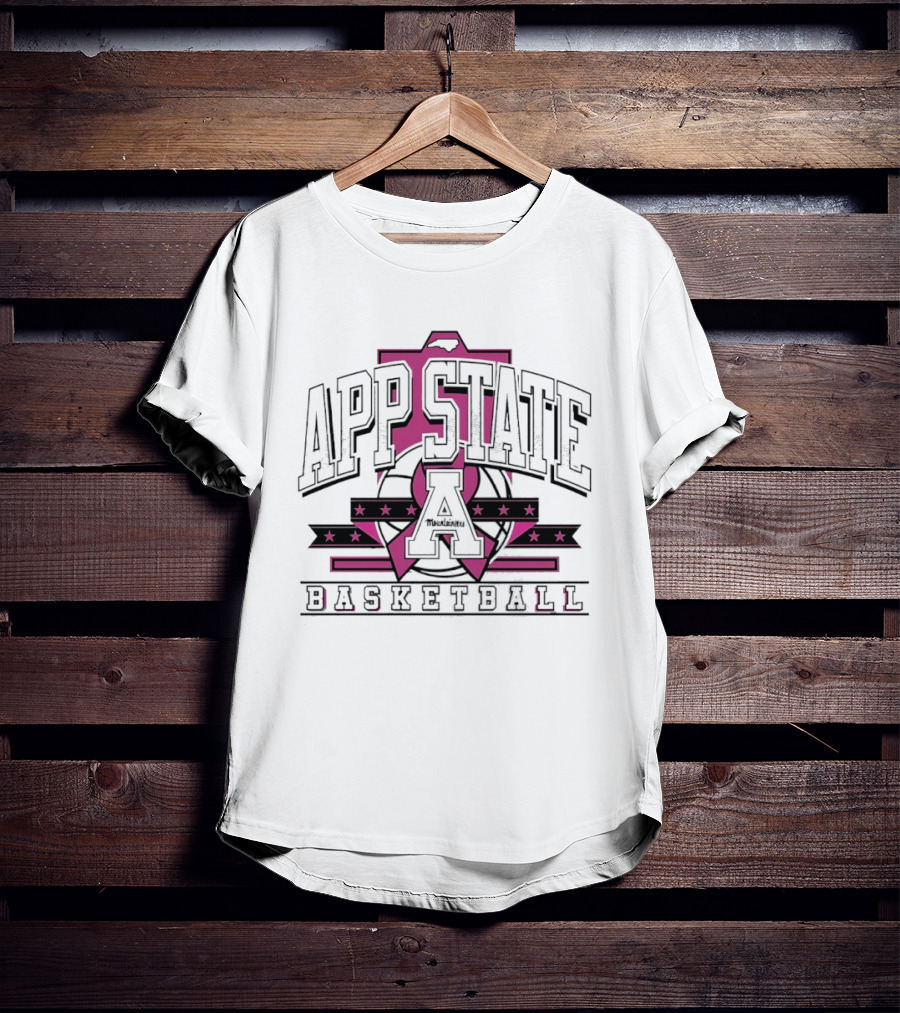 App State A Basketball Emblem With Pink Ribbon And Stars T-Shirt