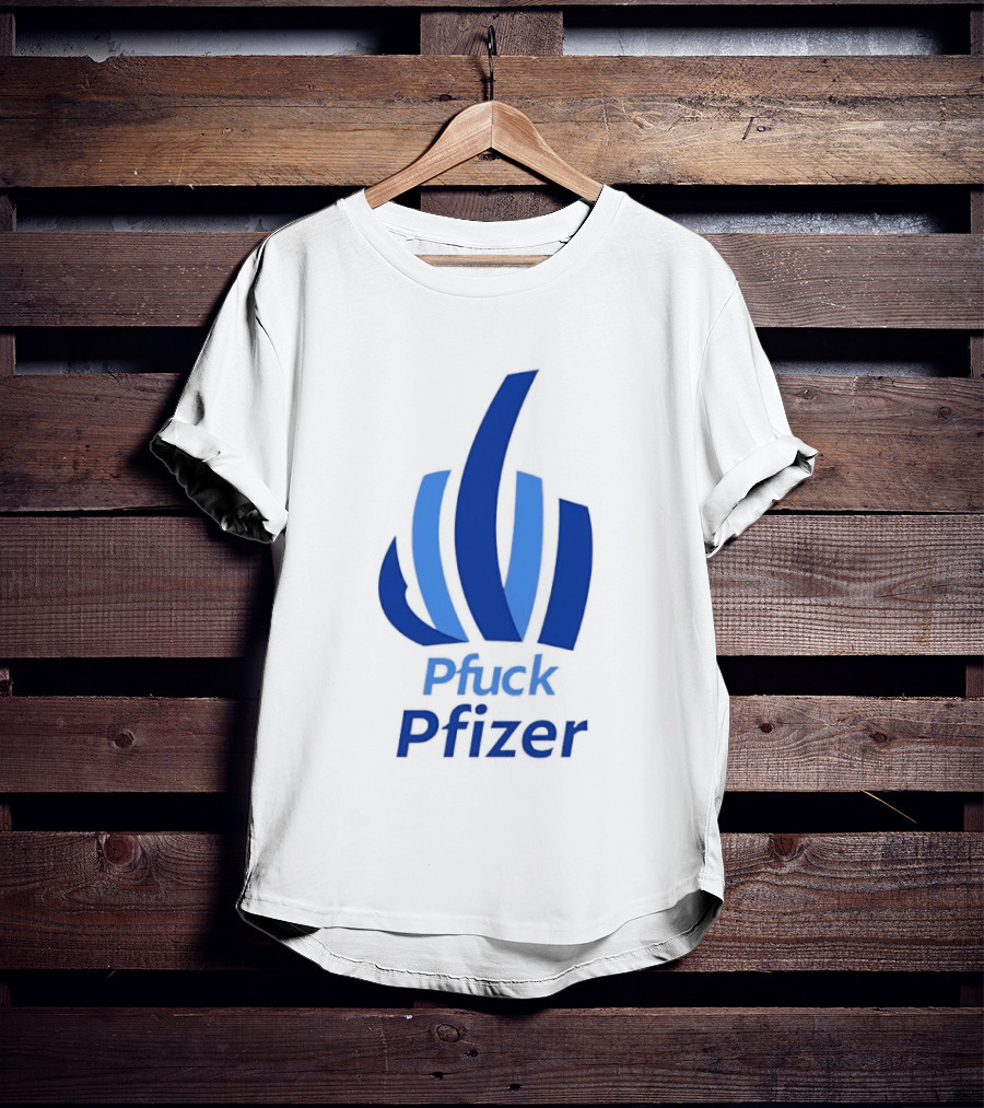 Pfuck Pfizer Middle Finger Symbol Bold Blue T-Shirt