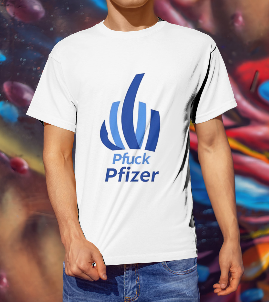 Pfuck Pfizer Middle Finger Symbol Bold Blue T-Shirt