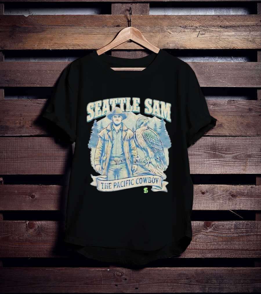Seattle Sam The Pacific Cowboy With Mountains And Eagle T-Shirt