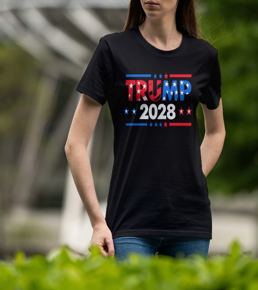 Trump 2028 Stars Stripes American Flag T-Shirt