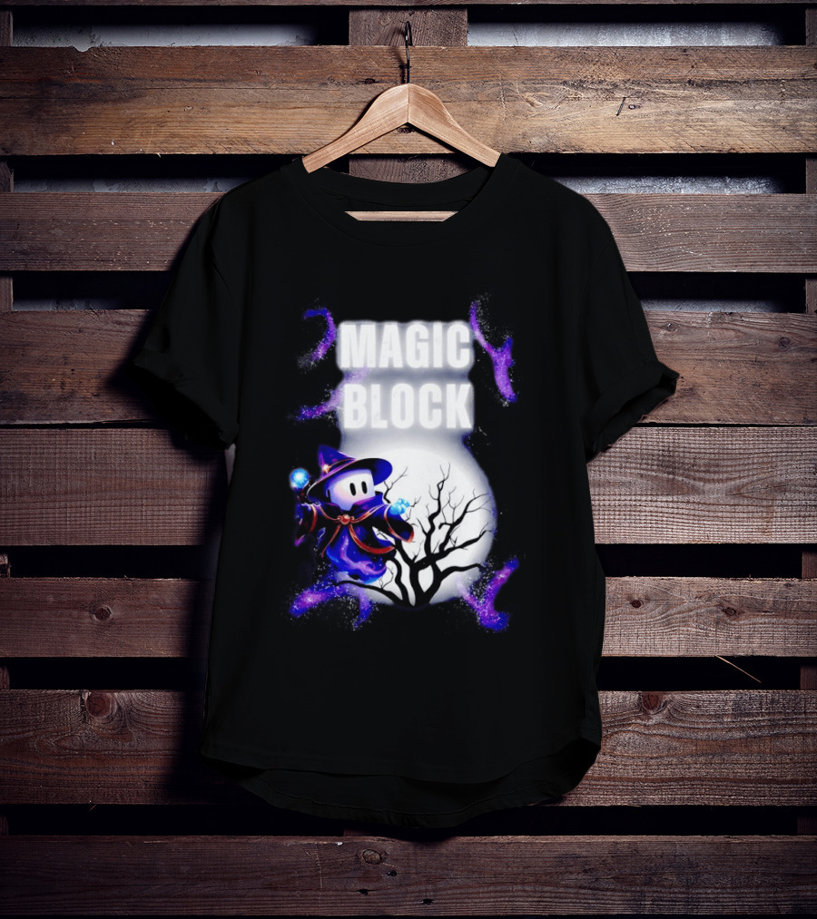 Magic Block Wizard With Glowing Orbs And Mystical Tree T-Shirt