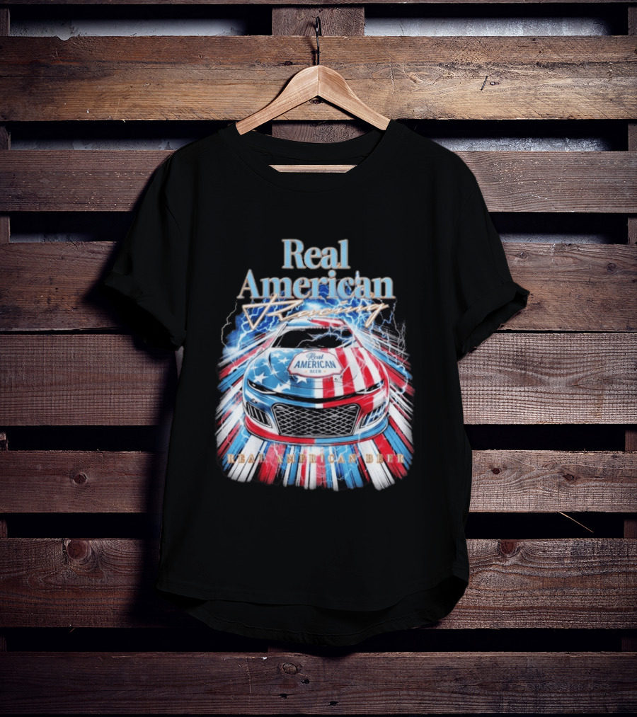 Real American Beer Racing Car With Stars And Stripes T-Shirt