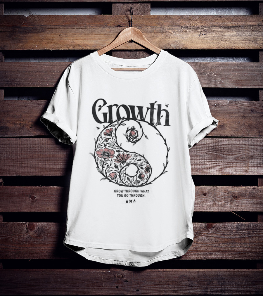 Growth Grow Through What You Go Through Red Floral Motif Circle T-Shirt