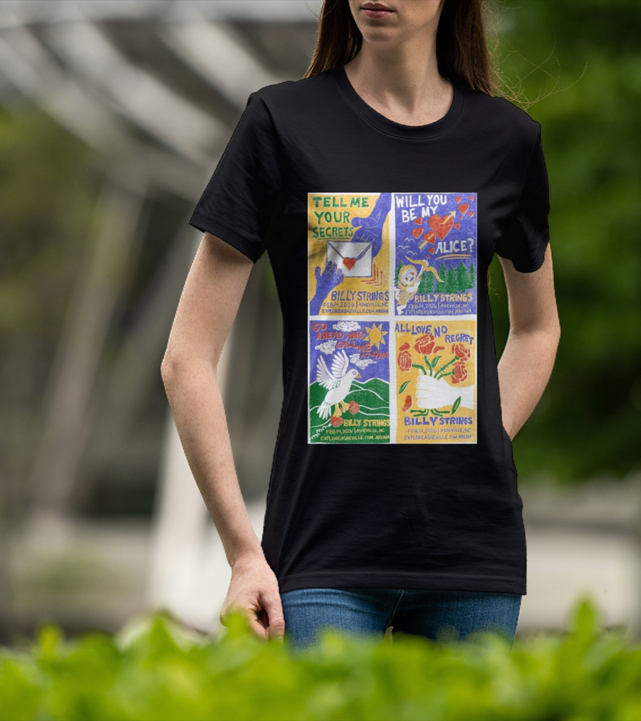 Billy Strings Tell Me Your Secrets Asheville NC February 14 2026 Explore Asheville Arena T-Shirt