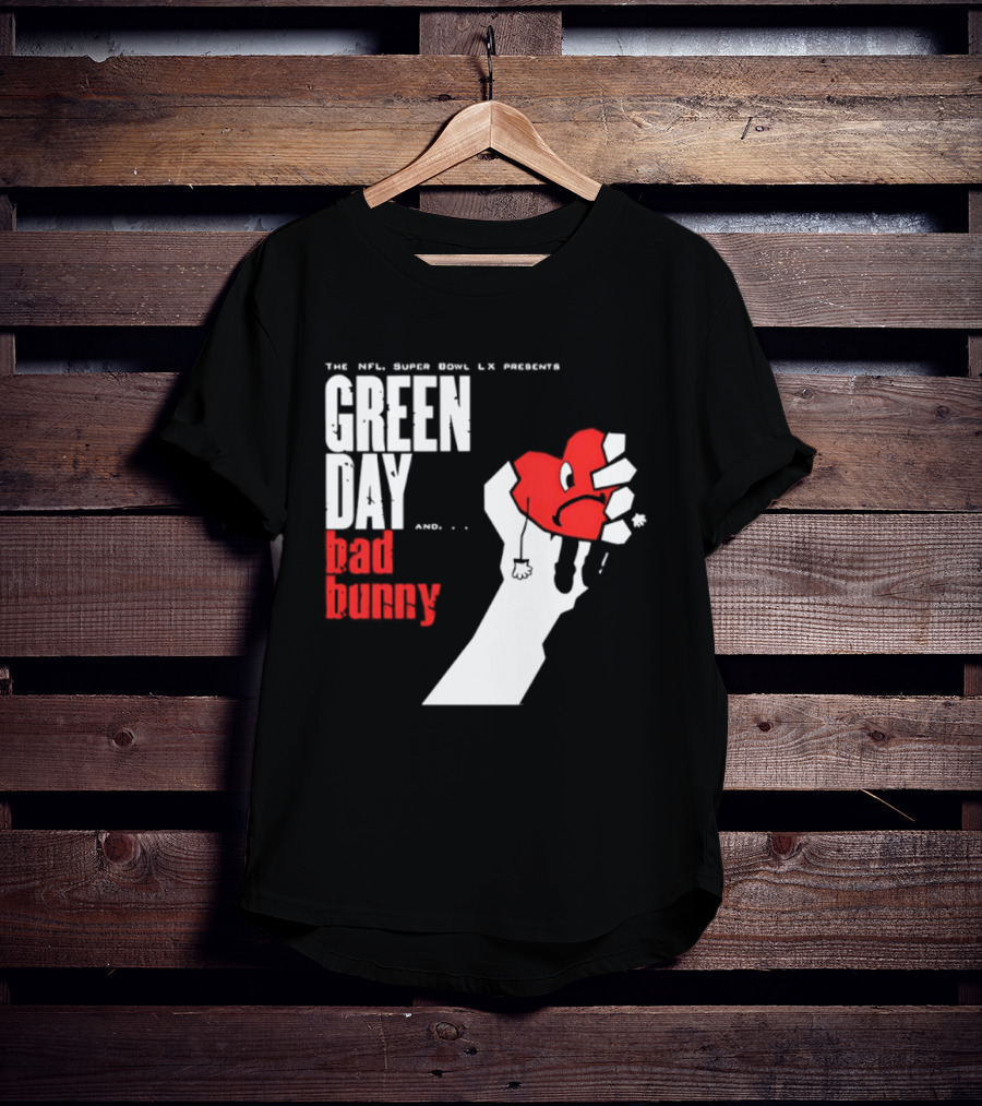 The NFL Super Bowl LVI Presents Green Day Bad Bunny Heart Image T-Shirt
