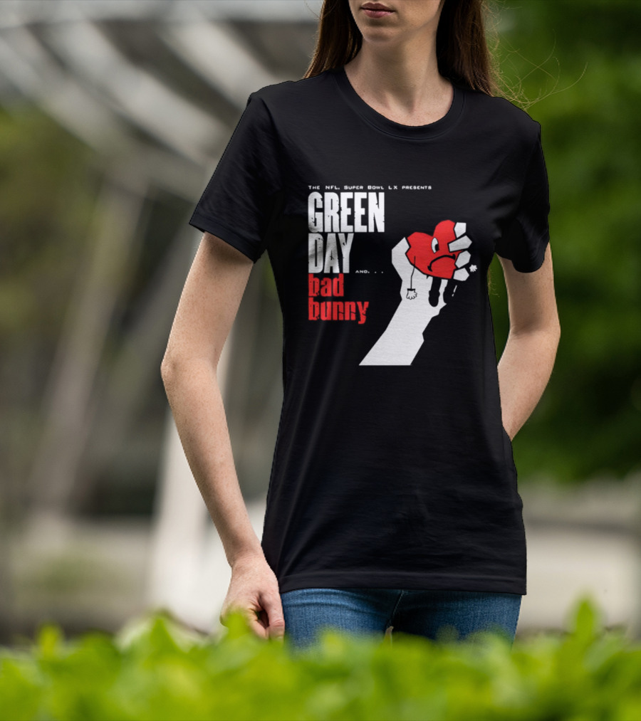 The NFL Super Bowl LVI Presents Green Day Bad Bunny Heart Image T-Shirt